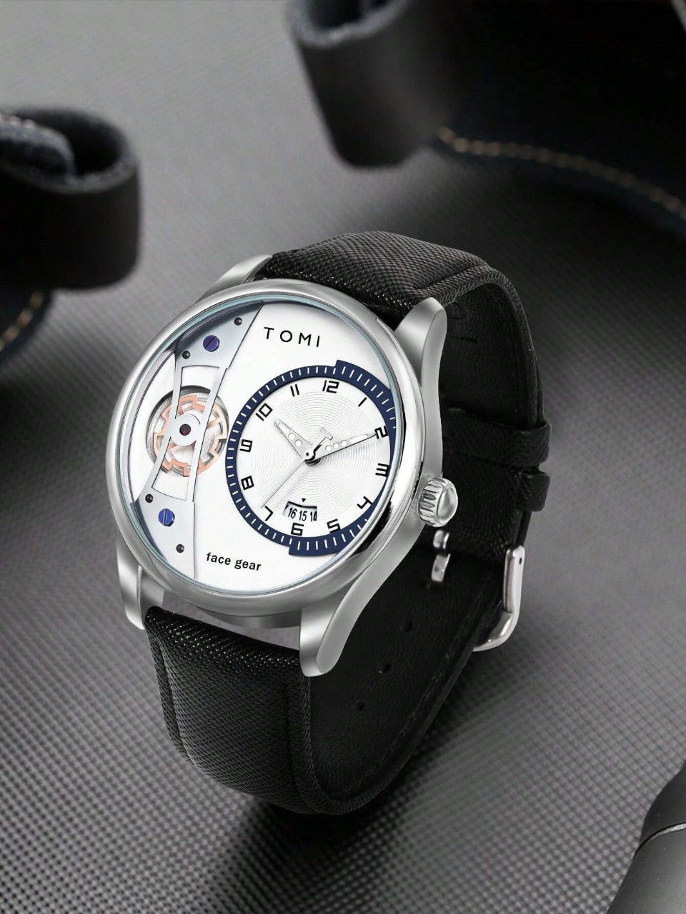 TOMI T-105 Face Gear Luxury Watch – Dual Strap Edition with Date Display & Premium Gift Box