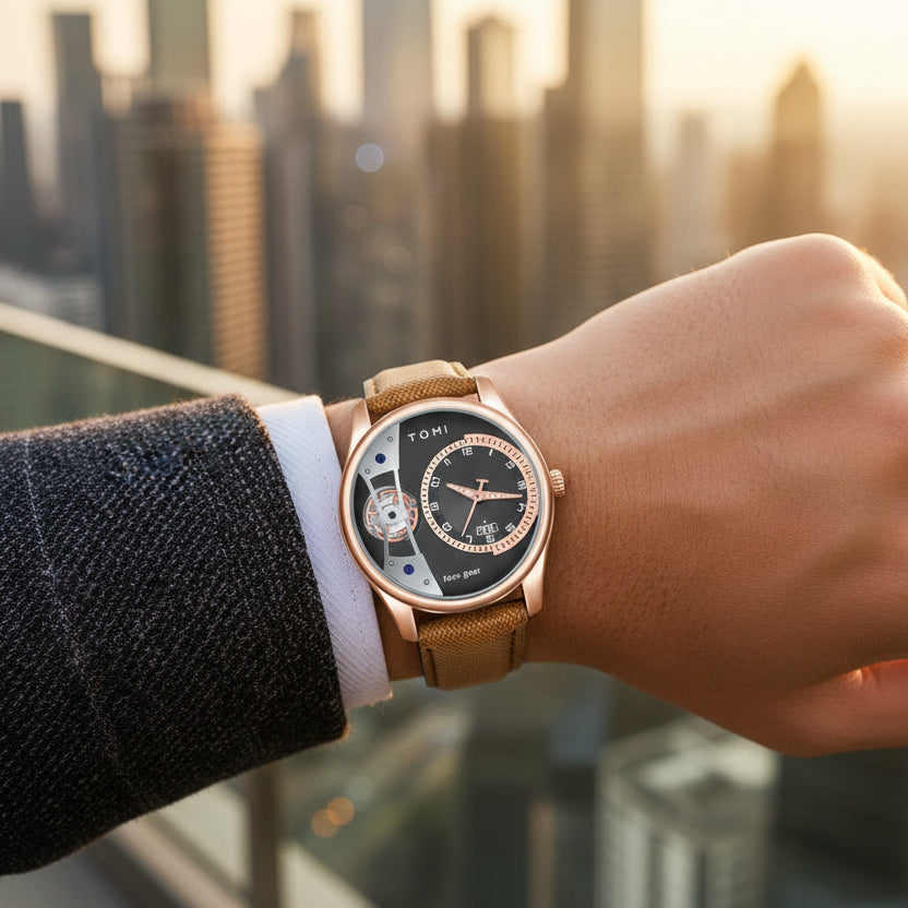 TOMI T-105 Face Gear Luxury Watch – Dual Strap Edition with Date Display & Premium Gift Box