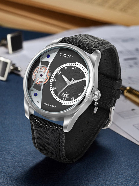 TOMI T-105 Face Gear Luxury Watch – Dual Strap Edition with Date Display & Premium Gift Box