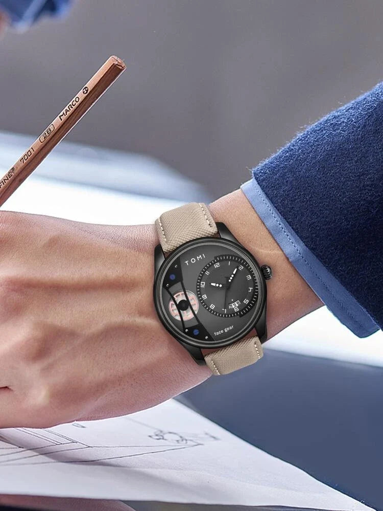 TOMI T-105 Face Gear Luxury Watch – Dual Strap Edition with Date Display & Premium Gift Box