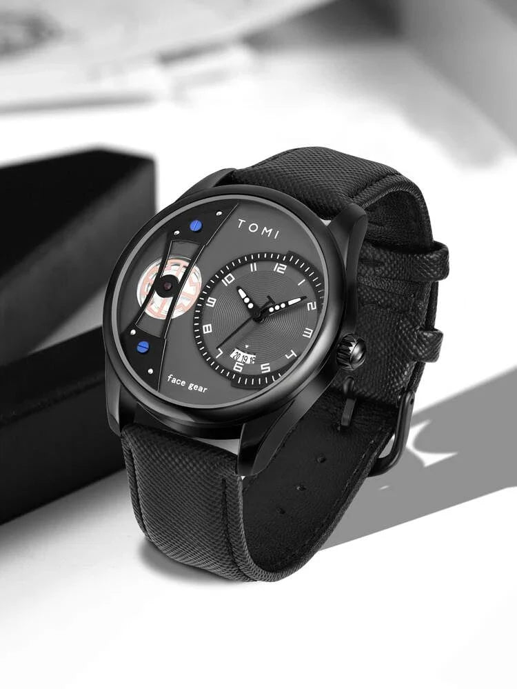 TOMI T-105 Face Gear Luxury Watch – Dual Strap Edition with Date Display & Premium Gift Box