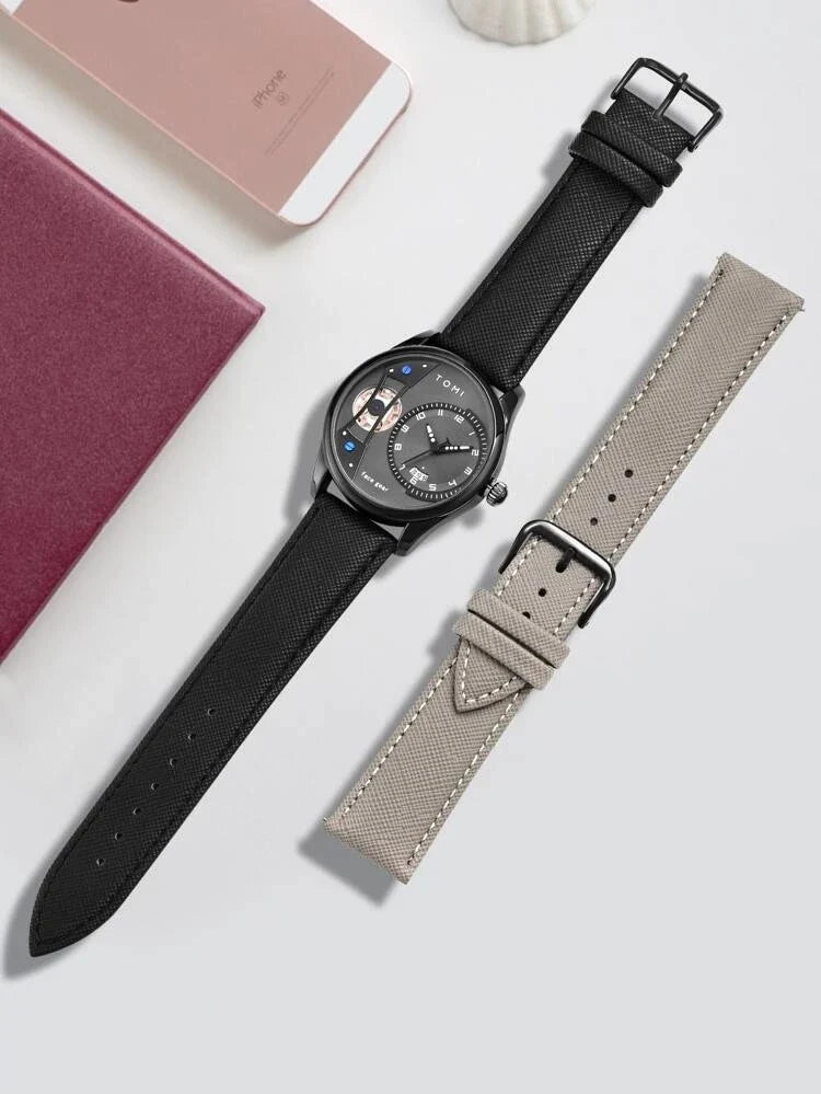 TOMI T-105 Face Gear Luxury Watch – Dual Strap Edition with Date Display & Premium Gift Box