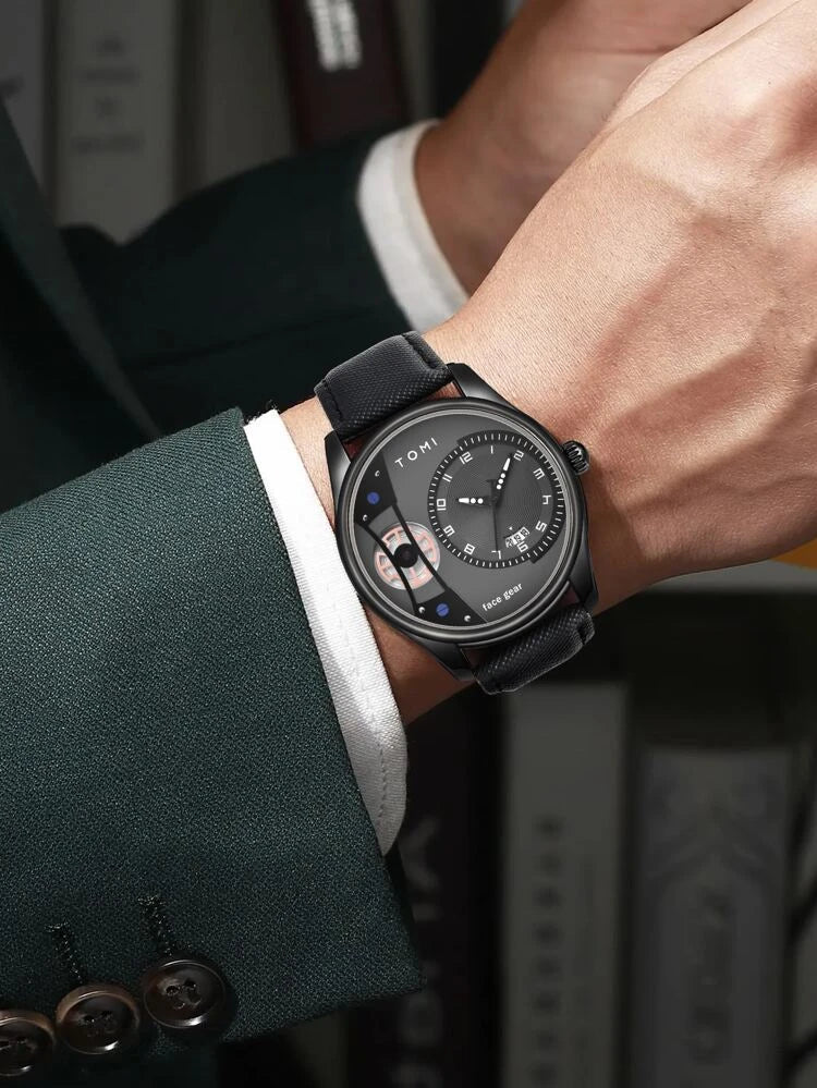 TOMI T-105 Face Gear Luxury Watch – Dual Strap Edition with Date Display & Premium Gift Box