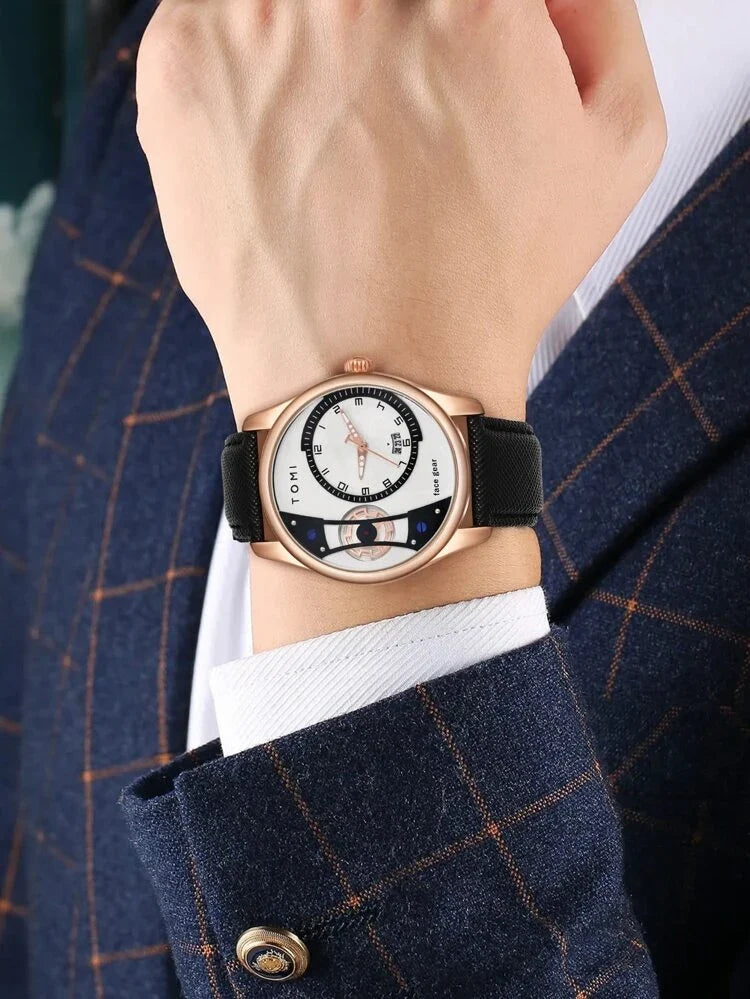 TOMI T-105 Face Gear Luxury Watch – Dual Strap Edition with Date Display & Premium Gift Box