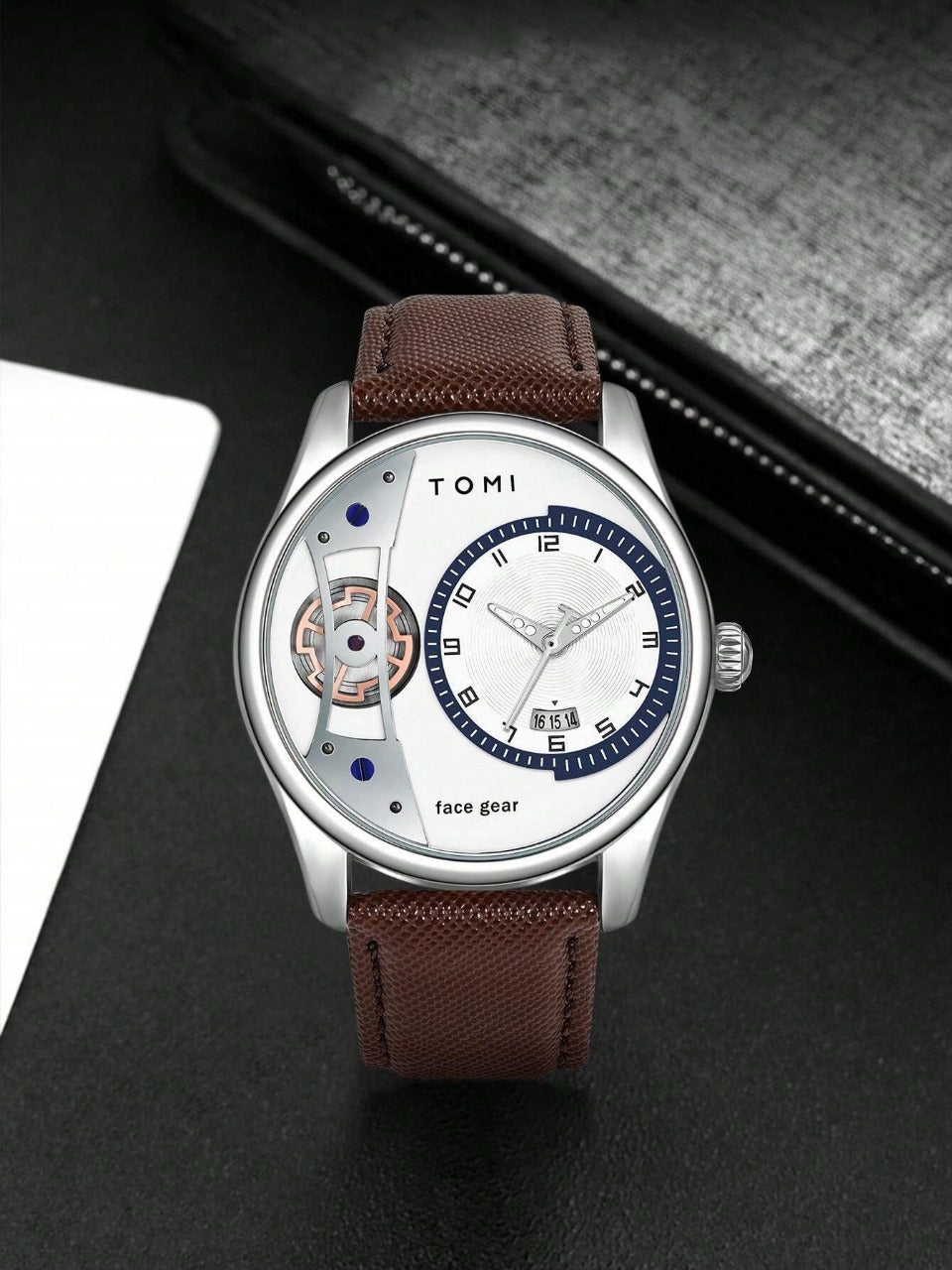 TOMI T-105 Face Gear Luxury Watch – Dual Strap Edition with Date Display & Premium Gift Box