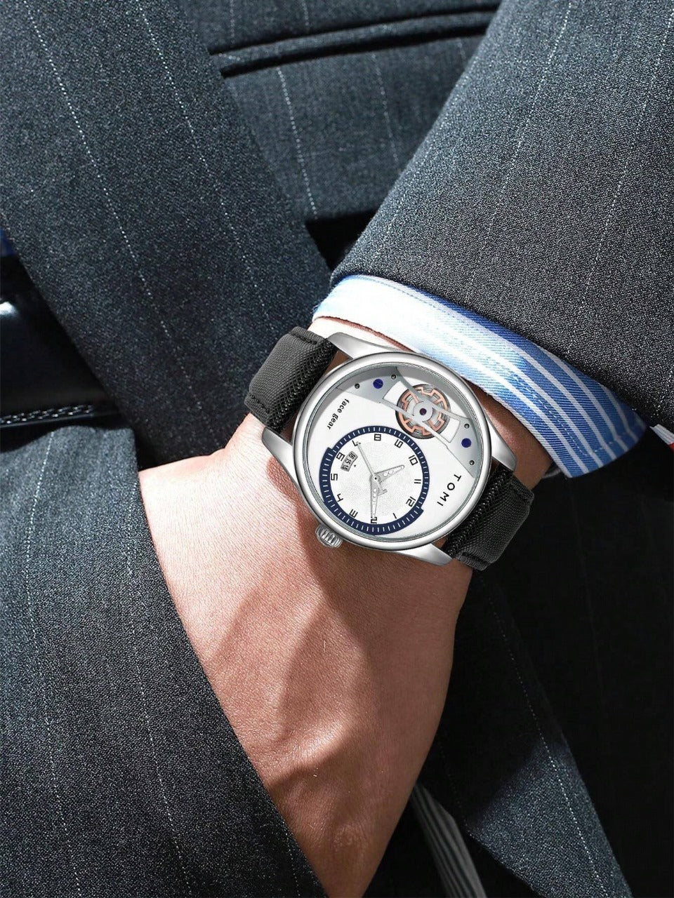 TOMI T-105 Face Gear Luxury Watch – Dual Strap Edition with Date Display & Premium Gift Box