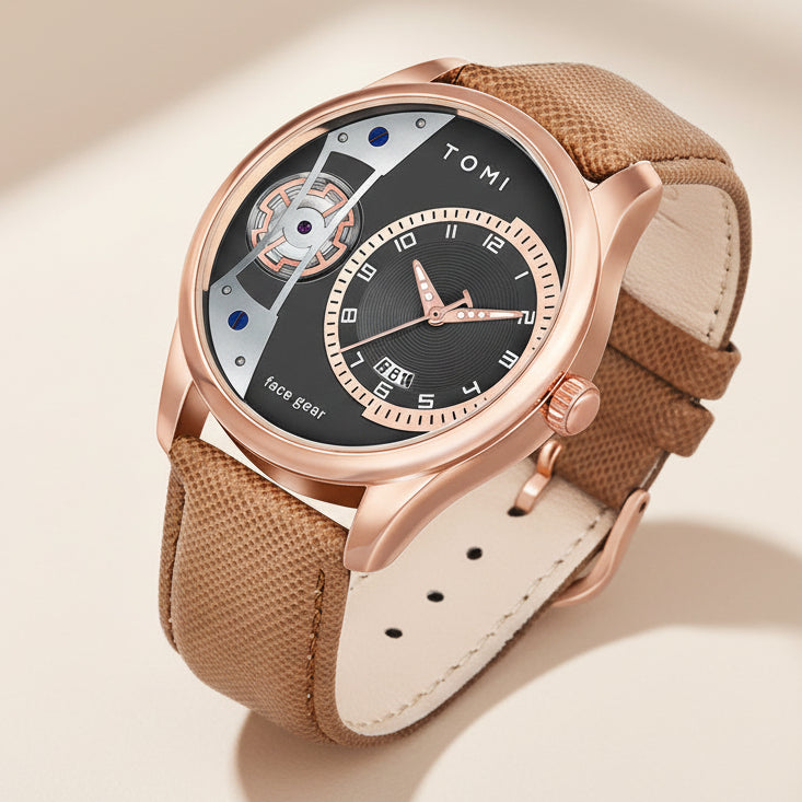 TOMI T-105 Face Gear Luxury Watch – Dual Strap Edition with Date Display & Premium Gift Box