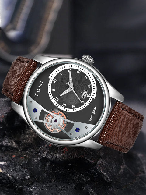 TOMI T-105 Face Gear Luxury Watch – Dual Strap Edition with Date Display & Premium Gift Box