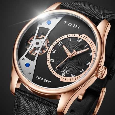 TOMI T-105 Face Gear Luxury Watch – Dual Strap Edition with Date Display & Premium Gift Box